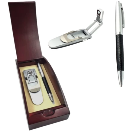 Długopis i latarka w pudełku drewnianym Zestaw G261 (NMT-225356)