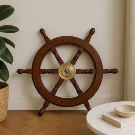 Koło Sterowe Drewniane – 45 cm - Dekoracja Marynistyczna Retro - NC1402A (NMT-225806)