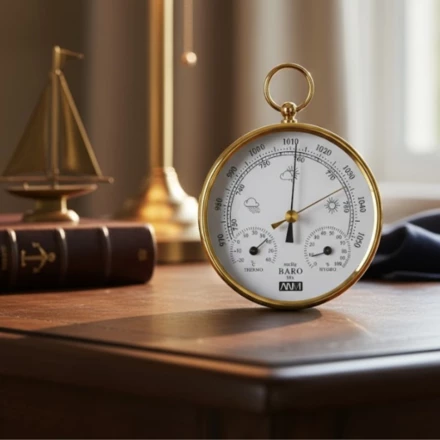 Miniaturowa stacja pogody  o 110 mm w oprawie mosiężnej: barometr, higrometr, termometr  27.6250 (NMT-9011324)