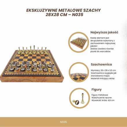 Ekskluzywne metalowe szachy Italfama 28x28 cm – N035 (NMT-228364)