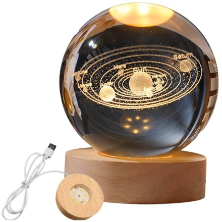 Szklana Kula Lampka Nocna na Biurko 3D Układ Słoneczny LED - KUS (NMT-229033)