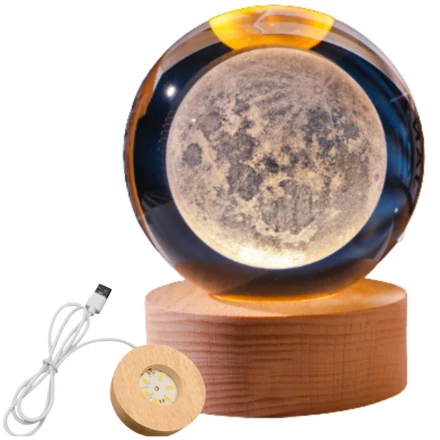 Szklana Kula 3D Księżyc- Lampa Nocna LED USB - Gadżet na Biurko - KKS (NMT-229712)