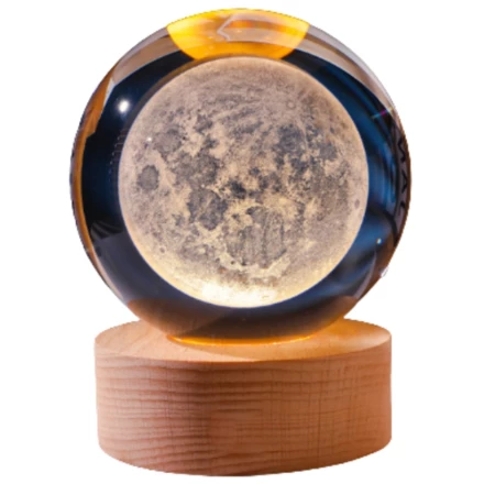 Szklana Kula 3D Księżyc- Lampa Nocna LED USB - Gadżet na Biurko - KKS (NMT-229712)