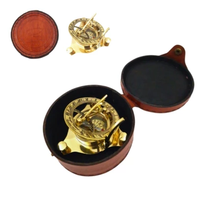 Mosiężny kompas i zegar słoneczny w skórzanym etui - SUN023F (NMT-229965)