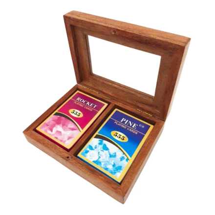 Dwie talie kart w drewnianym pudełku ze szklanym topem - DNU-007 (NMT-320059)
