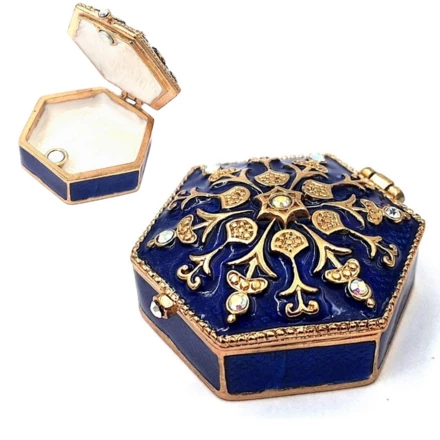 Bogato zdobione metalowe pudełeczko prezentowe z kryształkami - B0035-08BL (NMT-320875)