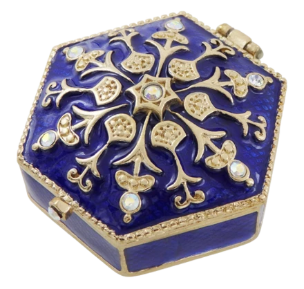 Bogato zdobione metalowe pudełeczko prezentowe z kryształkami - B0035-08BL (NMT-320875)