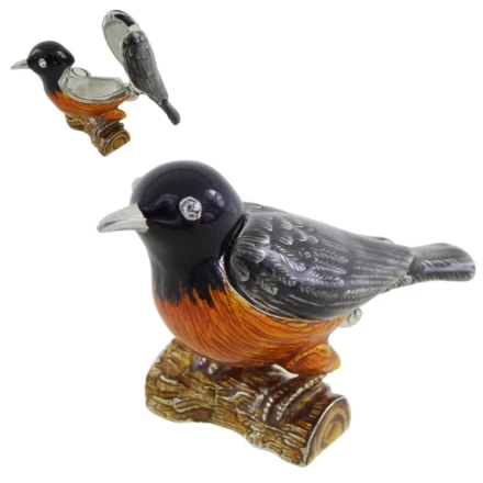 Wyjątkowe metalowe pudełeczko zdobione kryształkami - Ptaszek - B0192-02 (NMT-320905)