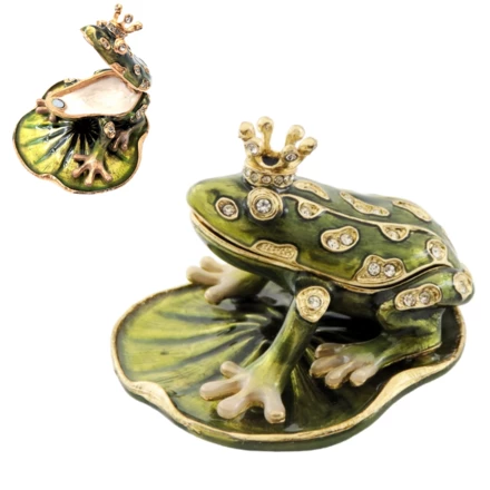 Ekskluzywne, bogato zdobione metalowe pudełeczko z kryształami - Żabka - B0746-54 (NMT-320929)