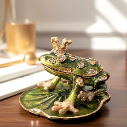 Ekskluzywne, bogato zdobione metalowe pudełeczko z kryształami - Żabka - B0746-54 (NMT-320929)