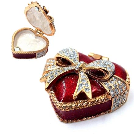 Wyjątkowe metalowe pudełeczko na biżuterię z kryształami - Serce - B0747-00 (NMT-320936)