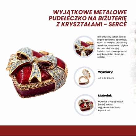 Wyjątkowe metalowe pudełeczko na biżuterię z kryształami - Serce - B0747-00 (NMT-320936)