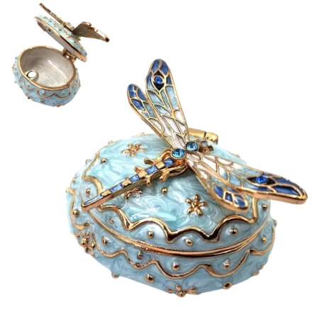 Metalowe pudełeczko prezentowe z kryształkami – szkatułka na biżuterię Ważka - B0780-06 (NMT-320967)