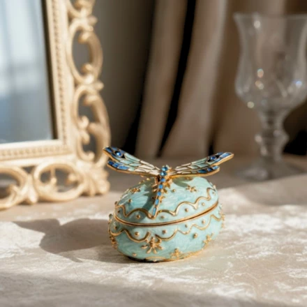 Metalowe pudełeczko prezentowe z kryształkami – szkatułka na biżuterię Ważka - B0780-06 (NMT-320967)