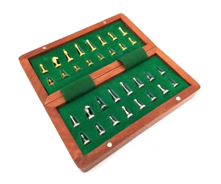 Magnetyczne Szachy mosiężne w pudełku drewnianym – 157 (NMT-320455)