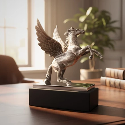 Pegaz - figurka dekoracyjna aluminiowa na podstawie stalowo-drewnianej - NI9935 (NMT-320332)