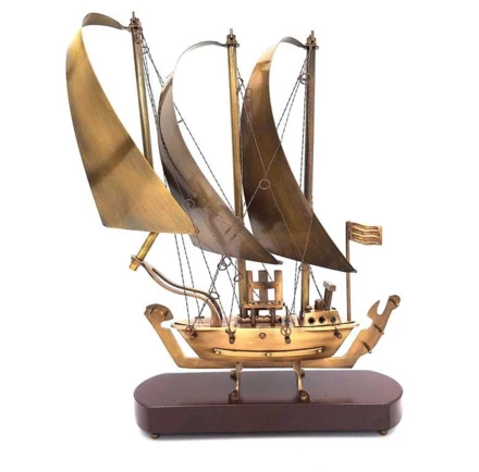 Duży Okręt mosiężny na podstawie drewnianej - 38cm - N-3615B (NMT-320769)