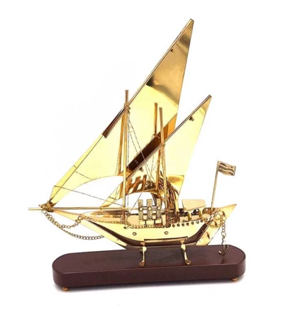 Okręt mosiężny na podstawie drewnianej 43cm - N-4453 (NMT-320783)