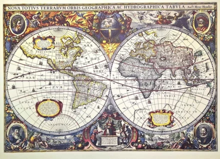 Mapa świata 1630r. - J.Hondius reprint - M1630 - Prezent dla historyka (NMT-321599)