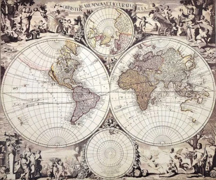 Mapa świata 1686r. - G. Valck reprint - M1686 – Prezent dla historyka (NMT-321605)