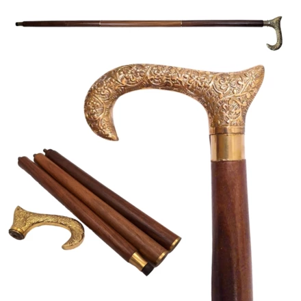 Drewniana Laska do chodzenia ze złotą rączką - Składana - DNU-012A (NMT-321636)