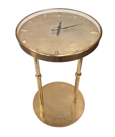 Złoty Stolik Metalowy Glamour z Zegarem – Piękna dekoracja – 1056A (NMT-322008)