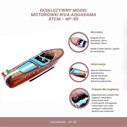 Ekskluzywny model motorówki Reeva Aquarama 87cm - wielki, drewniany model klasycznej, włoskiej łodzi motorowej – 4P-90 (NMT-322107)