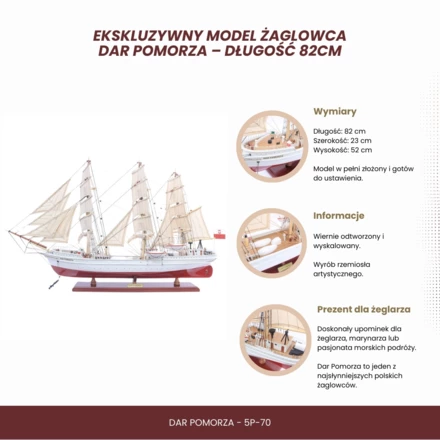 Ekskluzywny model żaglowca Dar Pomorza – Długość 82cm - 5P-70 (NMT-322114)