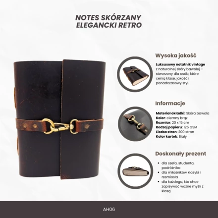 Elegancki Notes Skórzany Retro 200 stron Vintage - AH06 (NMT-322206)