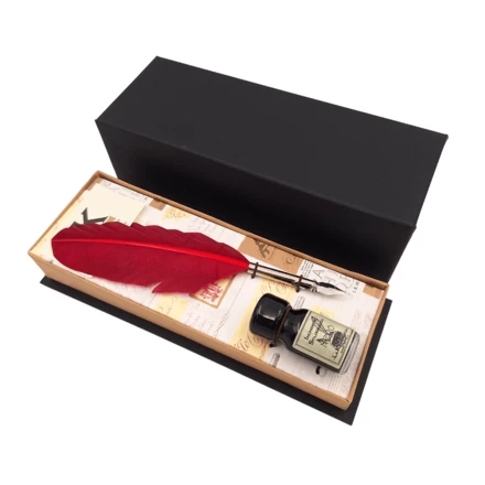 Zestaw do kaligrafii - bordowe pióro gęsie ze stalówką + tusz - 2226 (NMT-322312)