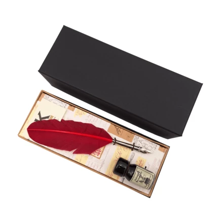 Zestaw do kaligrafii - bordowe pióro gęsie ze stalówką + tusz - 2226 (NMT-322312)