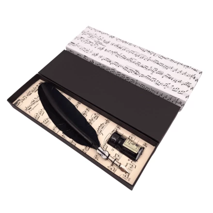 Zestaw do kaligrafii - czarne pióro gęsie ze stalówką + tusz - 1027 (NMT-322305)