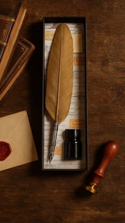 Zestaw do kaligrafii - Złote pióro gęsie ze stalówką + tusz – 7262 (NMT-322275)