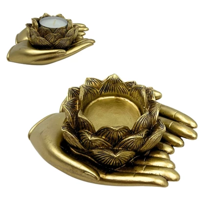 Złoty Świecznik Glamour na Tealight – Dłoń – 311FJZ (NMT-322336)