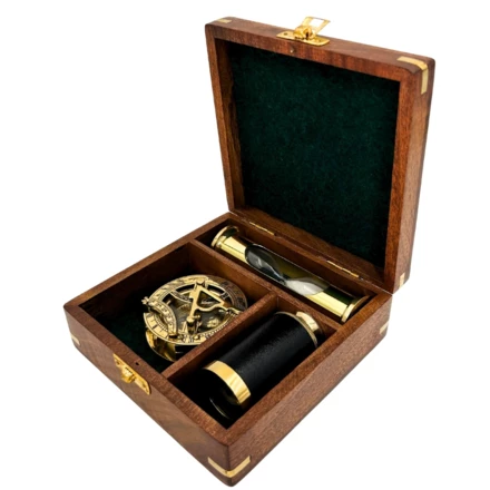 Zestaw Upominkowy Retro – Kompas, Luneta, Klepsydra w Pudełku Drewnianym - NC102365 (NMT-322626)