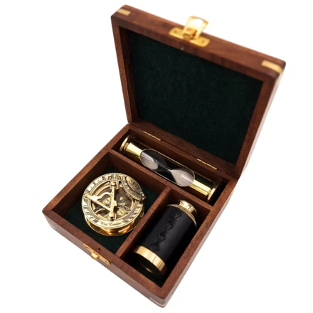 Zestaw Upominkowy Retro – Kompas, Luneta, Klepsydra w Pudełku Drewnianym - NC102365 (NMT-322626)