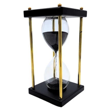 Klepsydra Mosiężno-Drewniana 5 minut – Czarny Piasek – Elegancka Dekoracja Retro - STRS (NMT-322602)