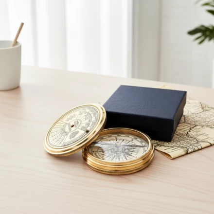Kompas Mosiężny Retro + 40-letni Kalendarz w Eleganckim Pudełku – Prezent dla Żeglarza i Szefa – COM101 (NMT-323111)
