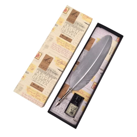 Zestaw do kaligrafii - Srebrne pióro gęsie ze stalówką + tusz – 7262/A (NMT-322671)