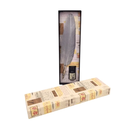 Zestaw do kaligrafii - Srebrne pióro gęsie ze stalówką + tusz – 7262/A (NMT-322671)