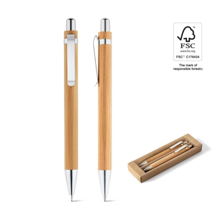 GREENY. Ball pen and mechanical pencil set in bamboo (NPS-81162-160)