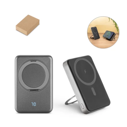 WARSHEL 10. Magnetyczny power bank 10 000 mAh z superszybką ładowarką bezprzewodową 15 W z recyklingowanego ABS (100% rABS) z podstawką (NPS-97143-133)