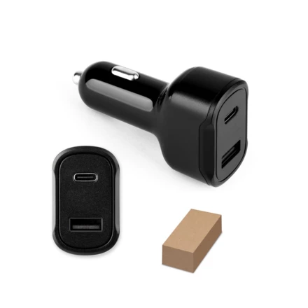 DIRAC. Adapter do zapalniczki z portem USB-A 18W i USB-C 20W wykonany w 100% z rABS (NPS-97189-103)
