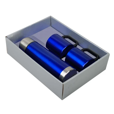 Metalowy termos Picnic 480 ml + 2 kubki, niebieski/srebrny - druga jakość (NPB-R08383.O)