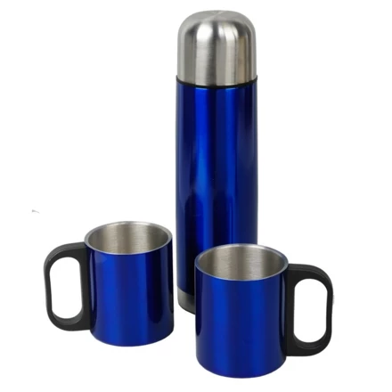 Metalowy termos Picnic 480 ml + 2 kubki, niebieski/srebrny - druga jakość (NPB-R08383.O)