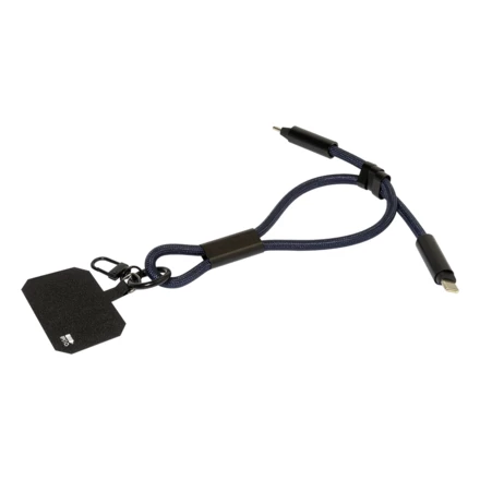 CuffCharge smycz na nadgarstek, uchwyt na telefon, kabel 60W RPET - ciemno niebieski (NAD-AP864134-06A)