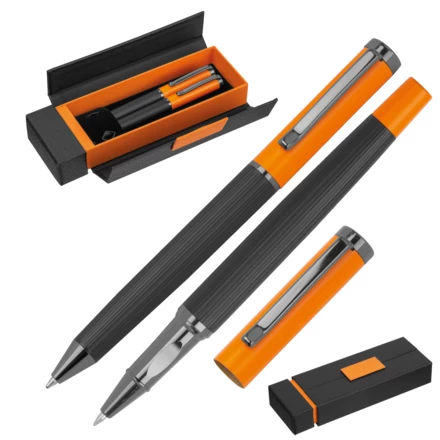Zestaw piśmienny długopis i pióro kulkowe REGINALD - pomarańczowy - (NMC-15398-10)