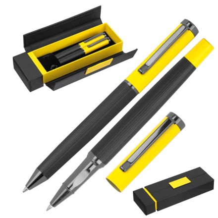 Zestaw piśmienny długopis i pióro kulkowe REGINALD - żółty - (NMC-15398-08)