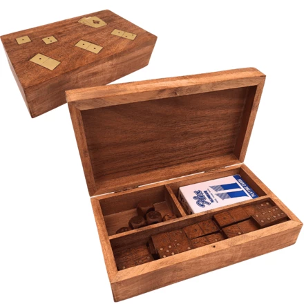 Zestaw gier 3w1 w pudełku drewnianym Karty Domino Kości - DNU-011 (NMT-320073)