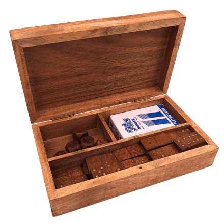 Zestaw gier 3w1 w pudełku drewnianym Karty Domino Kości - DNU-011 (NMT-320073)